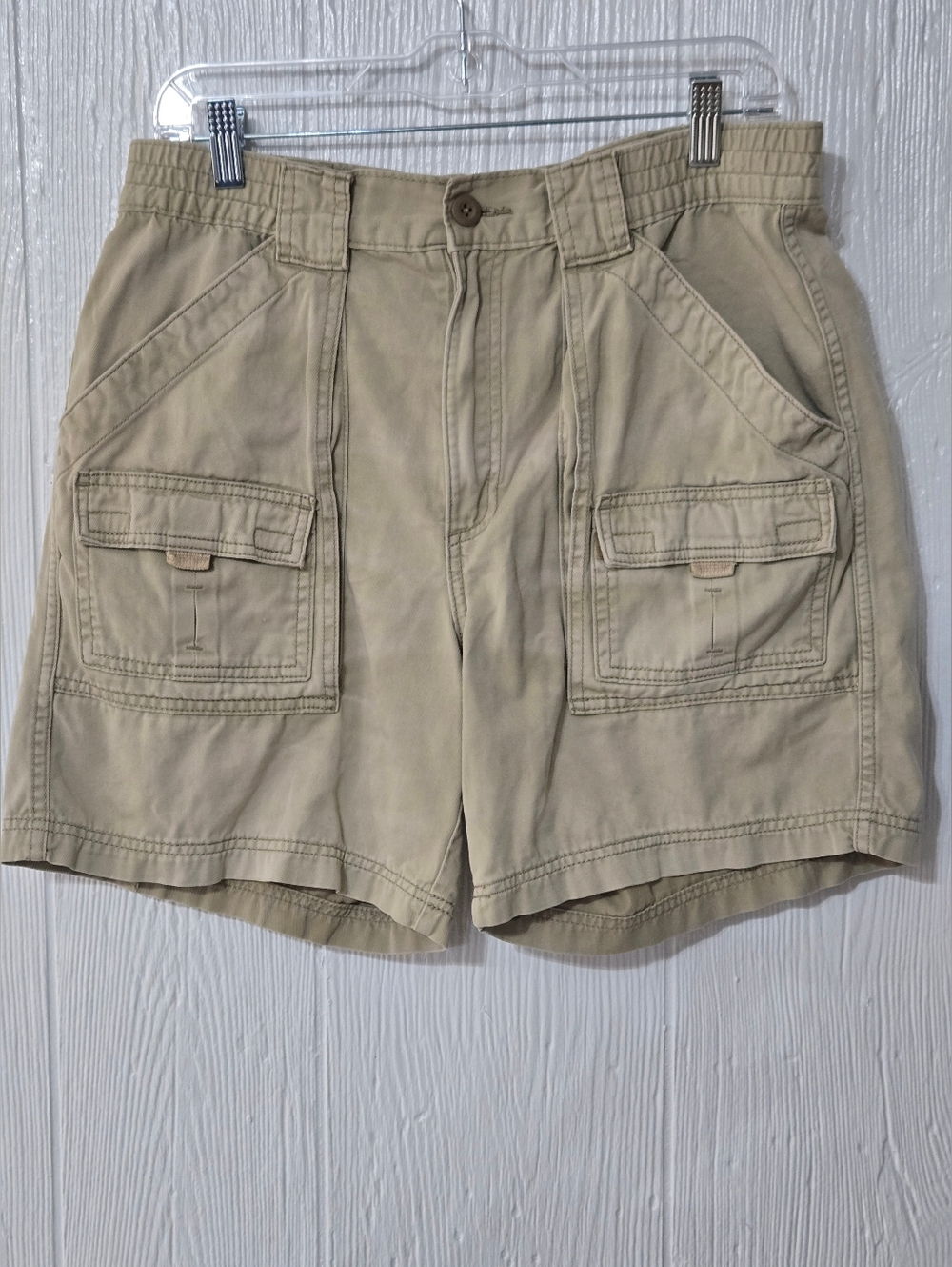 St John's Bay MENS SZ 32 Outdoor Khaki Canvas Cargo Shorts Above Knee Y2K